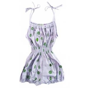 NEW WOVENPLAY girls' jada gem emerald playsuit in gray background, green emerald